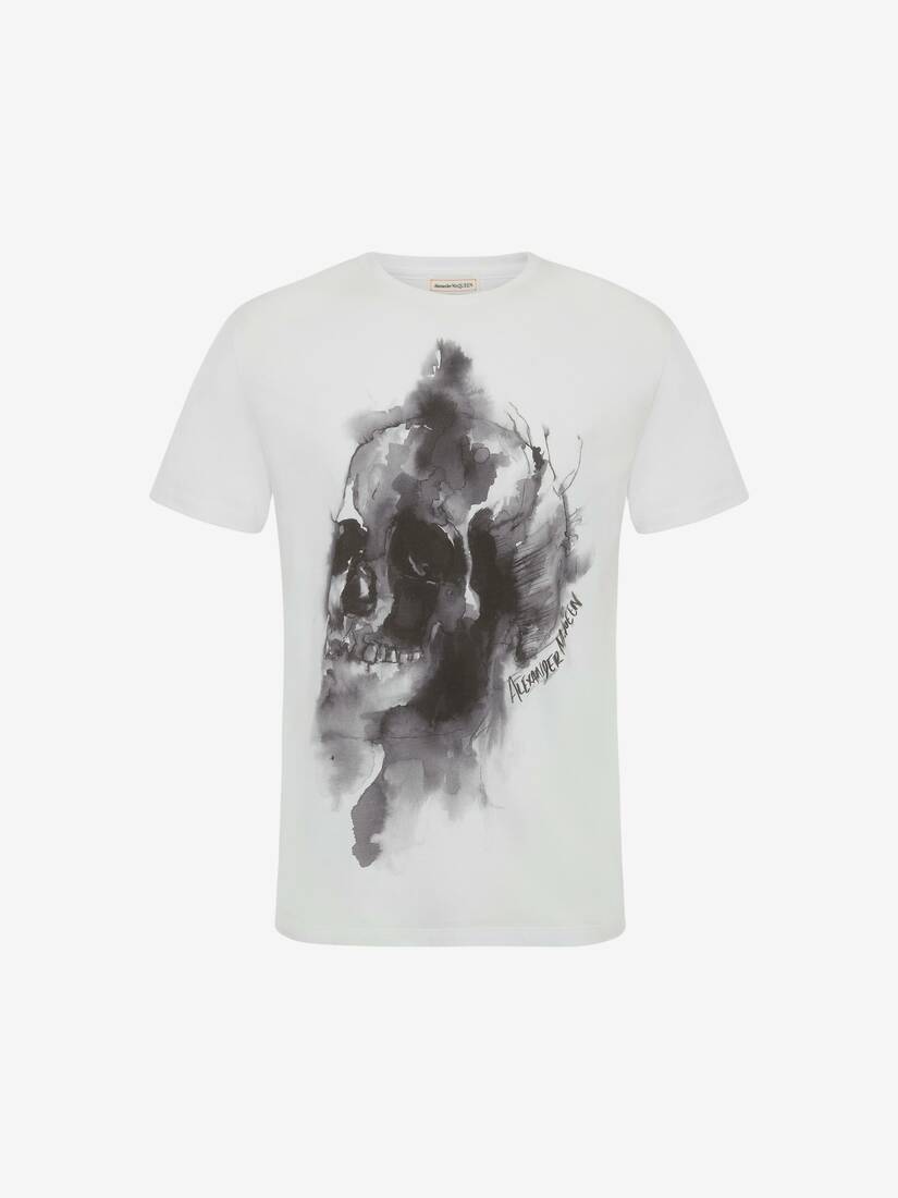 Camisetas Alexander McQueen Ink Skull Hombre - Blancos/Negros - Mexico 291-OZXYKM